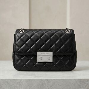 ​Michael Kors Quilted Leather Sloan Shoulder Bag Black Silver Hardware